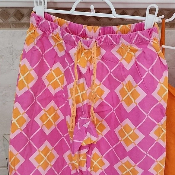 🧡🩷 VICTORIA'S SECRET Flannel Pink/Orange ARGYLE Pajama Set 🩷🧡